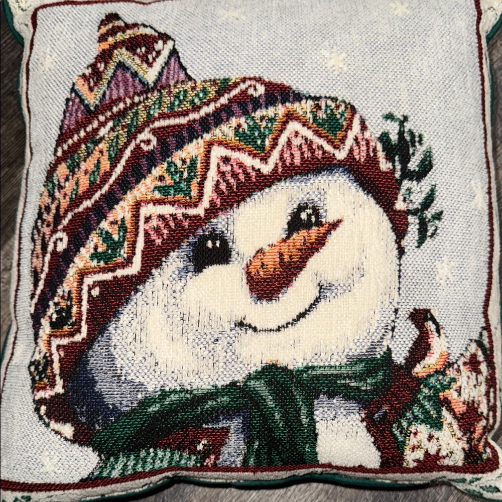 Festive Snowman Pillow with Colorful Knit Design - Picture 2 of 4